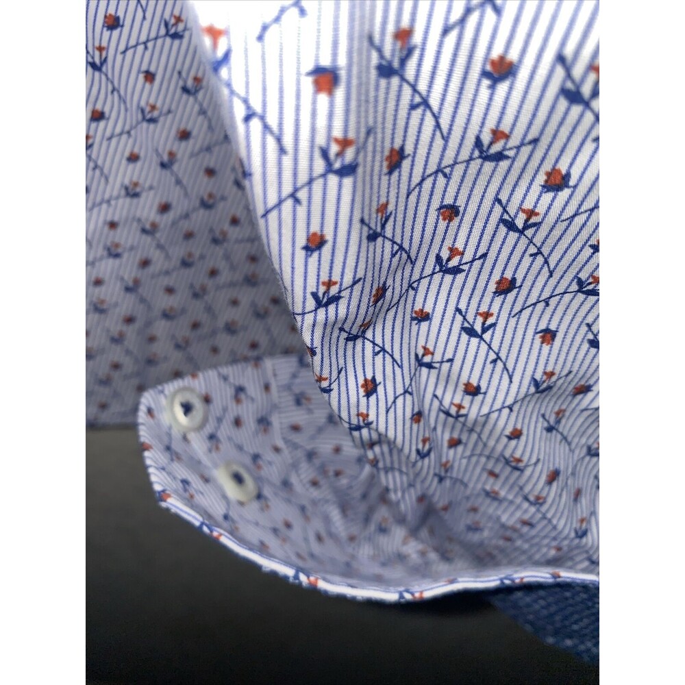 BUGATCHI UOMO contrast cuff Rose Paisley Stripes floral geometric XXL Men Shirt - Picture 6 of 11